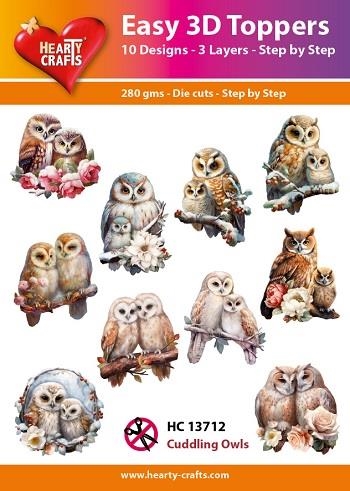 Easy 3D toppers Cuddling owls 10 udstandsende motiver med glimmer